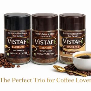 Vistafe Instant Coffee Powder With Hazelnut, Caramel And Original Espresso, Glass Bottle 50 Gm Each - Combo Pack 3